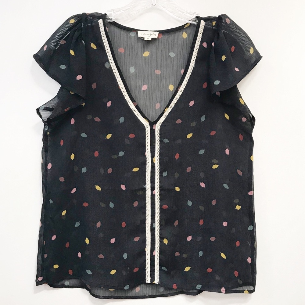 Masion Jules • Women’s Sheer‎ V-Neck Leaf Top Sz M